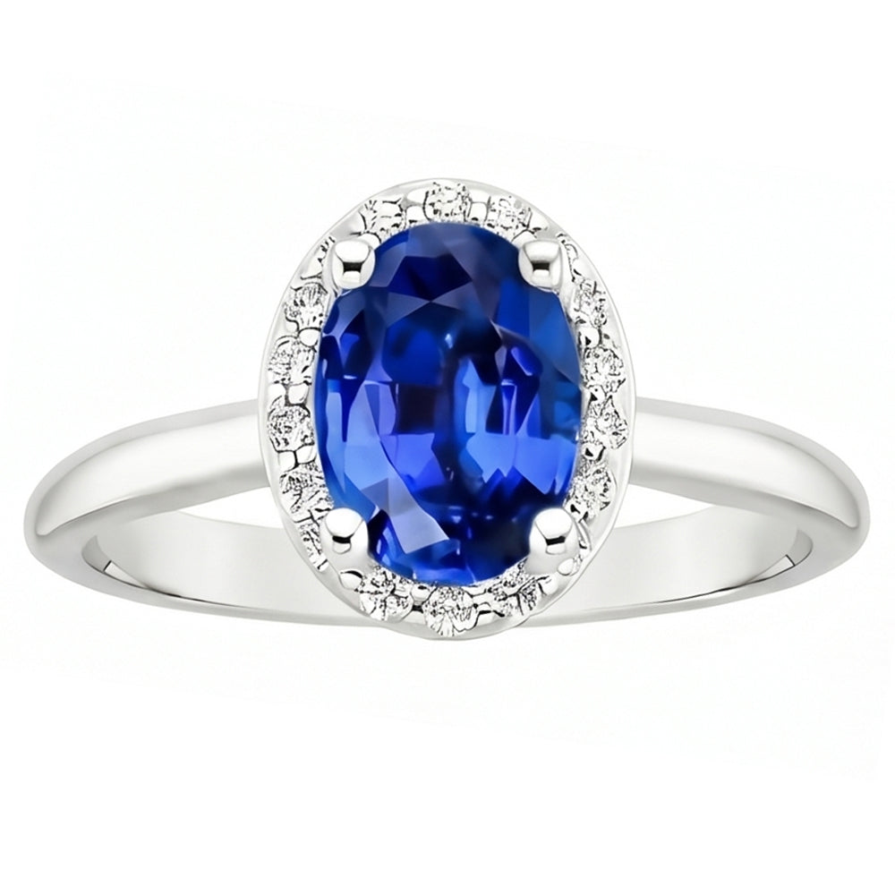 Oval & Round Cut Ceylon Sapphire With Natural Earth Mined Diamond Ring 2.80 Carat WG 14K