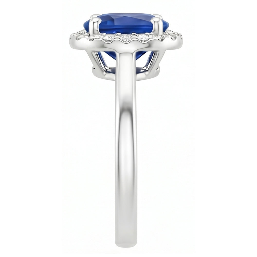 Oval & Round Cut Ceylon Sapphire With Natural Earth Mined Diamond Ring 2.80 Carat WG 14K