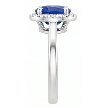 Oval & Round Cut Ceylon Sapphire With Natural Earth Mined Diamond Ring 2.80 Carat WG 14K