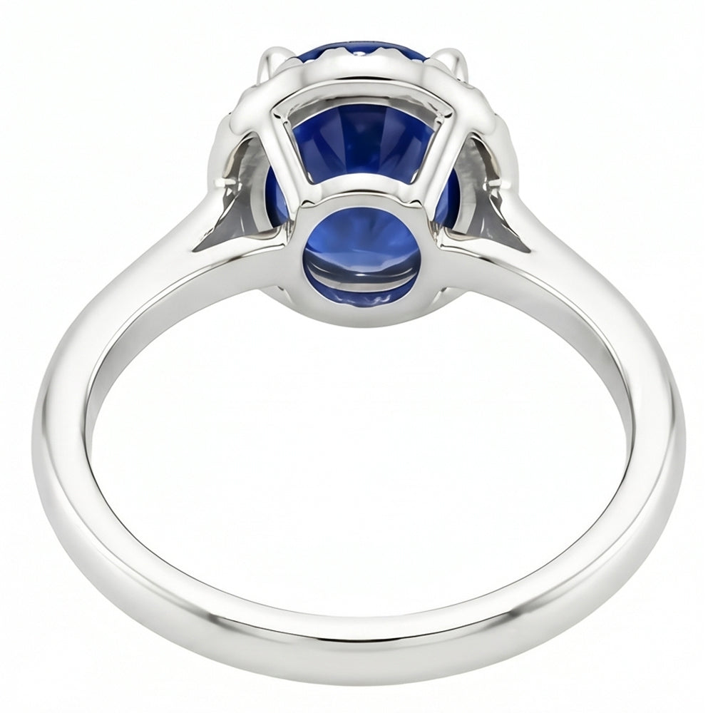 Oval & Round Cut Ceylon Sapphire With Natural Earth Mined Diamond Ring 2.80 Carat WG 14K