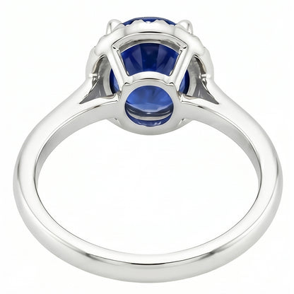 Oval & Round Cut Ceylon Sapphire With Natural Earth Mined Diamond Ring 2.80 Carat WG 14K