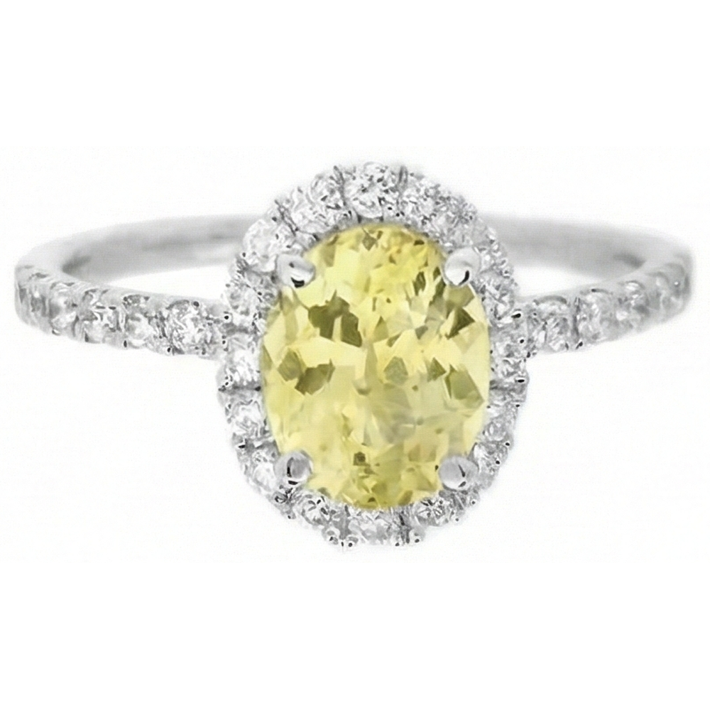 Oval & Round Cut Yellow Sapphire Natural Earth Mined Diamond Ring 5 Carats White Gold 14K