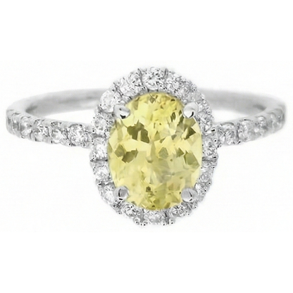 Oval & Round Cut Yellow Sapphire Natural Earth Mined Diamond Ring 5 Carats White Gold 14K