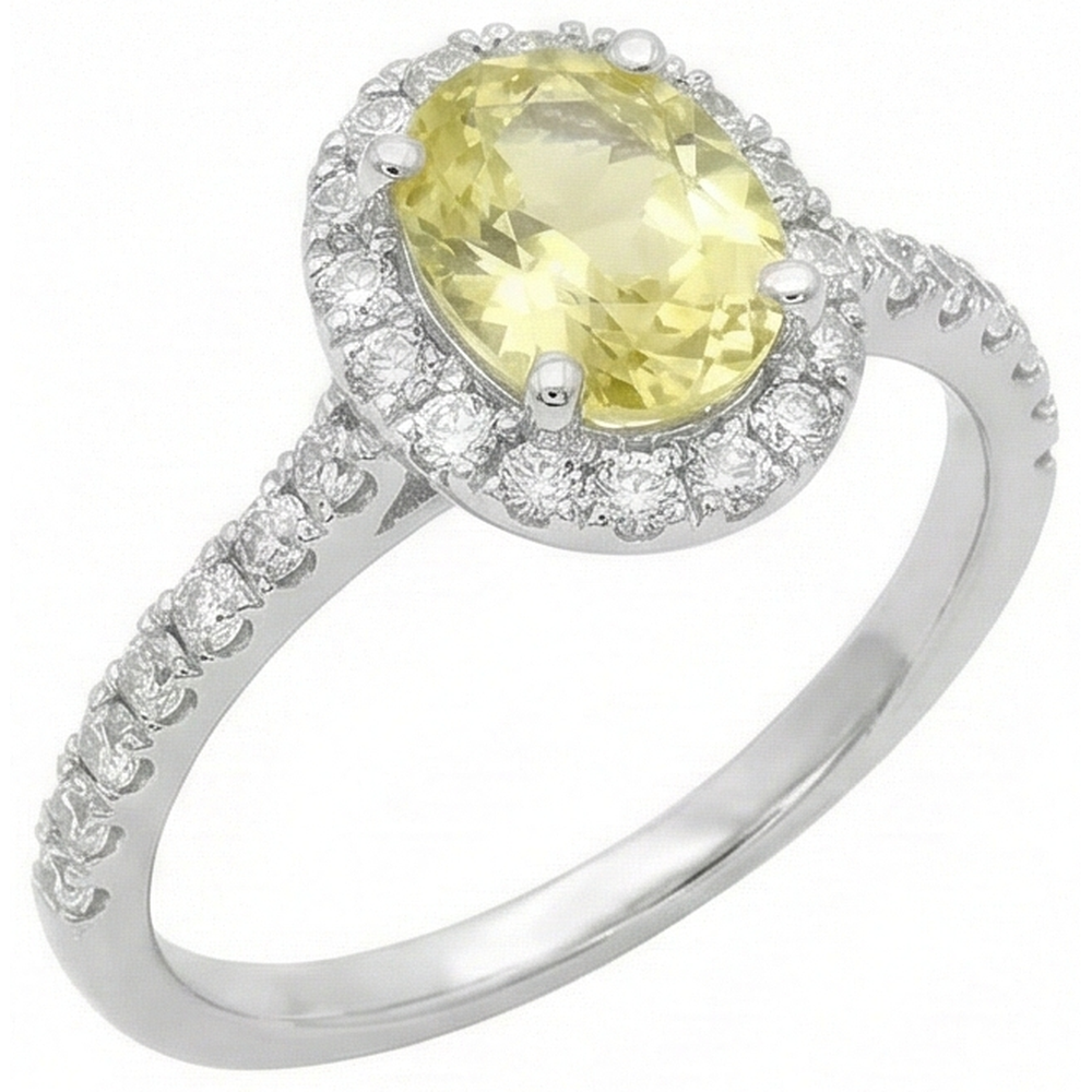 Oval & Round Cut Yellow Sapphire Natural Earth Mined Diamond Ring 5 Carats White Gold 14K