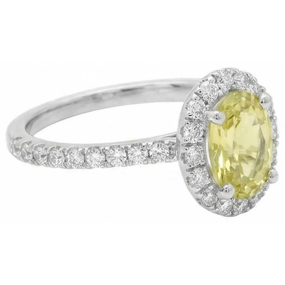 Oval & Round Cut Yellow Sapphire Natural Earth Mined Diamond Ring 5 Carats White Gold 14K