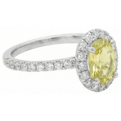 Oval & Round Cut Yellow Sapphire Natural Earth Mined Diamond Ring 5 Carats White Gold 14K