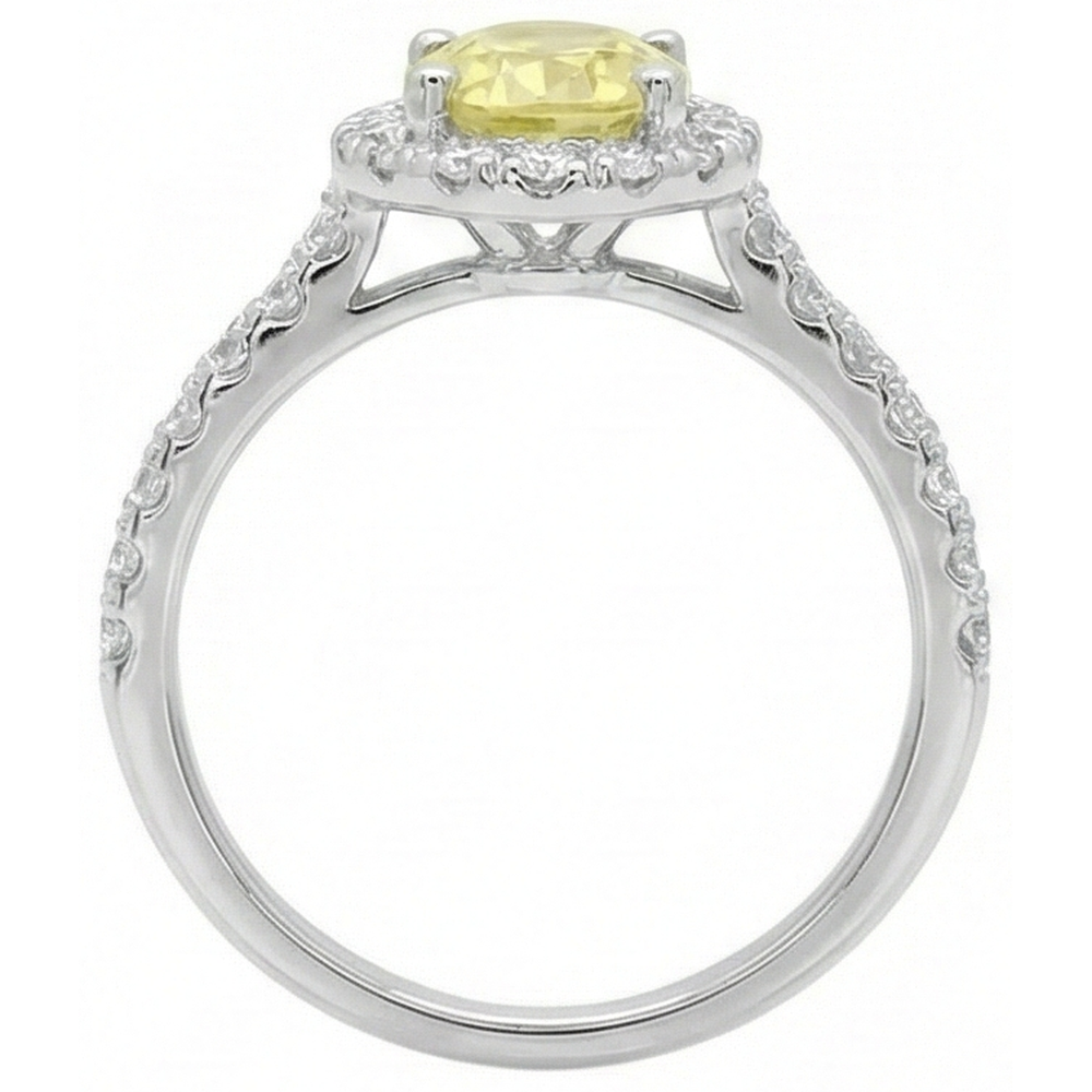 Oval & Round Cut Yellow Sapphire Natural Earth Mined Diamond Ring 5 Carats White Gold 14K