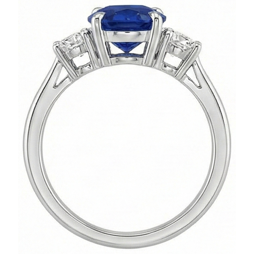 Oval & Round Natural Earth Mined Diamond 3 Stone Ring Sri Lankan Sapphire 3.50 Carats Gold