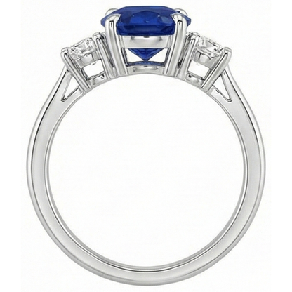 Oval & Round Natural Earth Mined Diamond 3 Stone Ring Sri Lankan Sapphire 3.50 Carats Gold