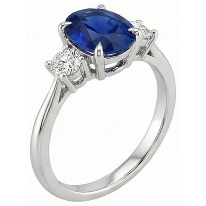 Oval & Round Natural Earth Mined Diamond 3 Stone Ring Sri Lankan Sapphire 3.50 Carats Gold