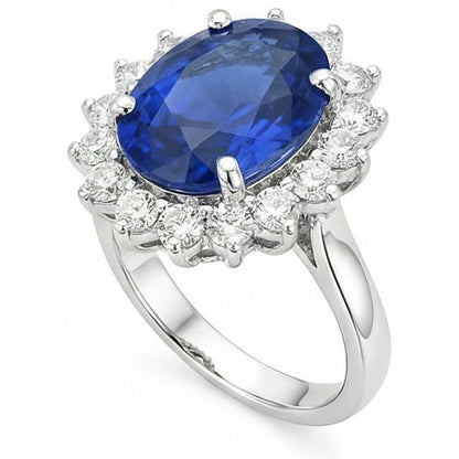Oval And Round Cut Ceylon Color Sapphire 8.01 Carat IGI CERTIFIED Diamonds Ring WG 14K