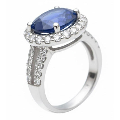Oval Cabochon Sapphire Ladies Halo Ring
