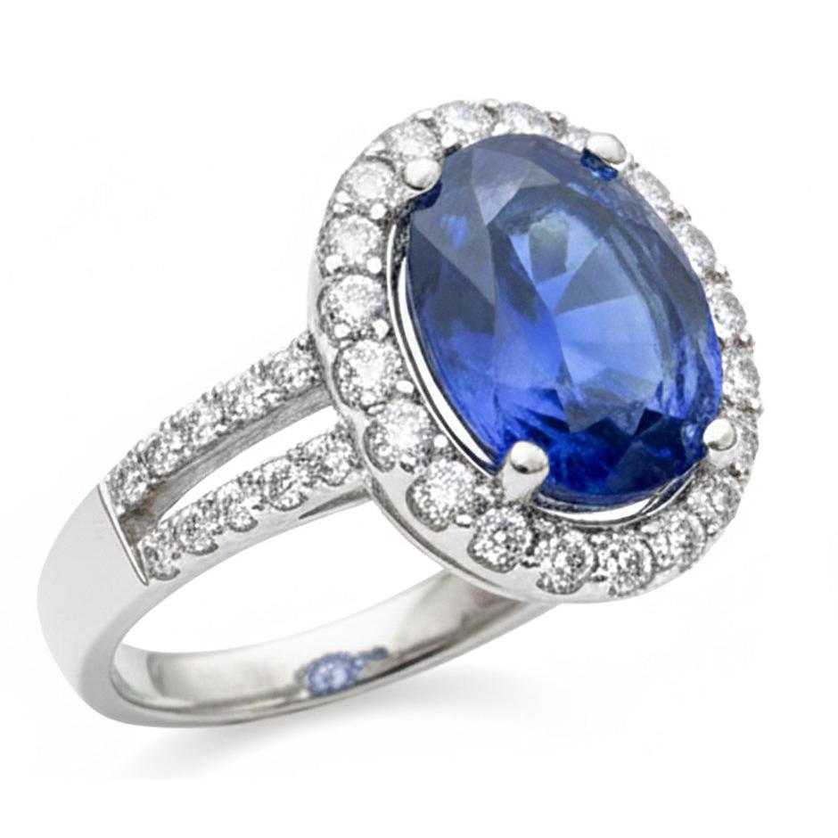 Oval Cabochon Sapphire Ladies Halo Ring