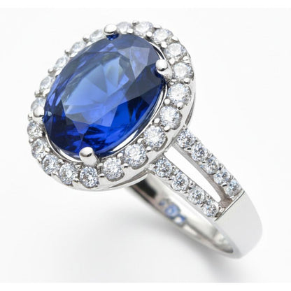 Oval Cabochon Sapphire Ladies Halo Ring