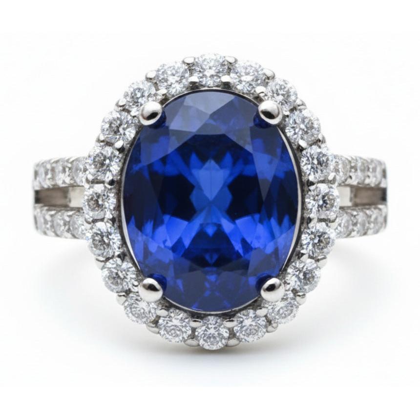 Oval Cabochon Sapphire Ladies Halo Ring