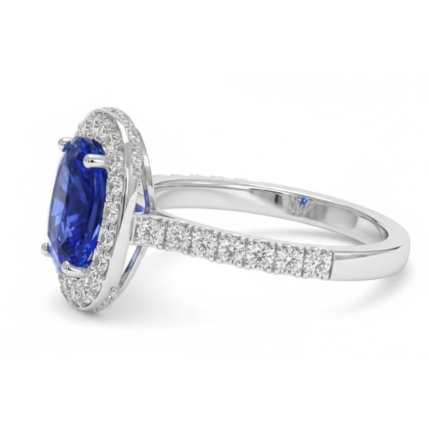 Oval Ceylon Sapphire Halo Natural Earth Mined Diamond Ring 11.75 Carats Gold 14K