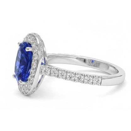 Oval Ceylon Sapphire Halo Natural Earth Mined Diamond Ring 11.75 Carats Gold 14K