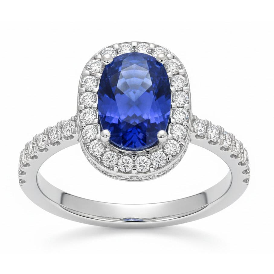 Oval Ceylon Sapphire Halo Natural Earth Mined Diamond Ring 11.75 Carats Gold 14K