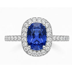 Oval Ceylon Sapphire Halo Natural Earth Mined Diamond Ring 11.75 Carats Gold 14K