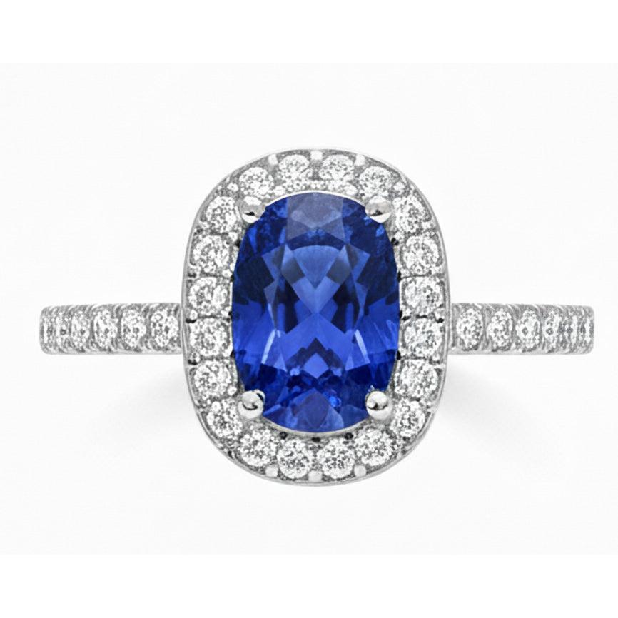 Oval Ceylon Sapphire Halo Natural Earth Mined Diamond Ring 11.75 Carats Gold 14K