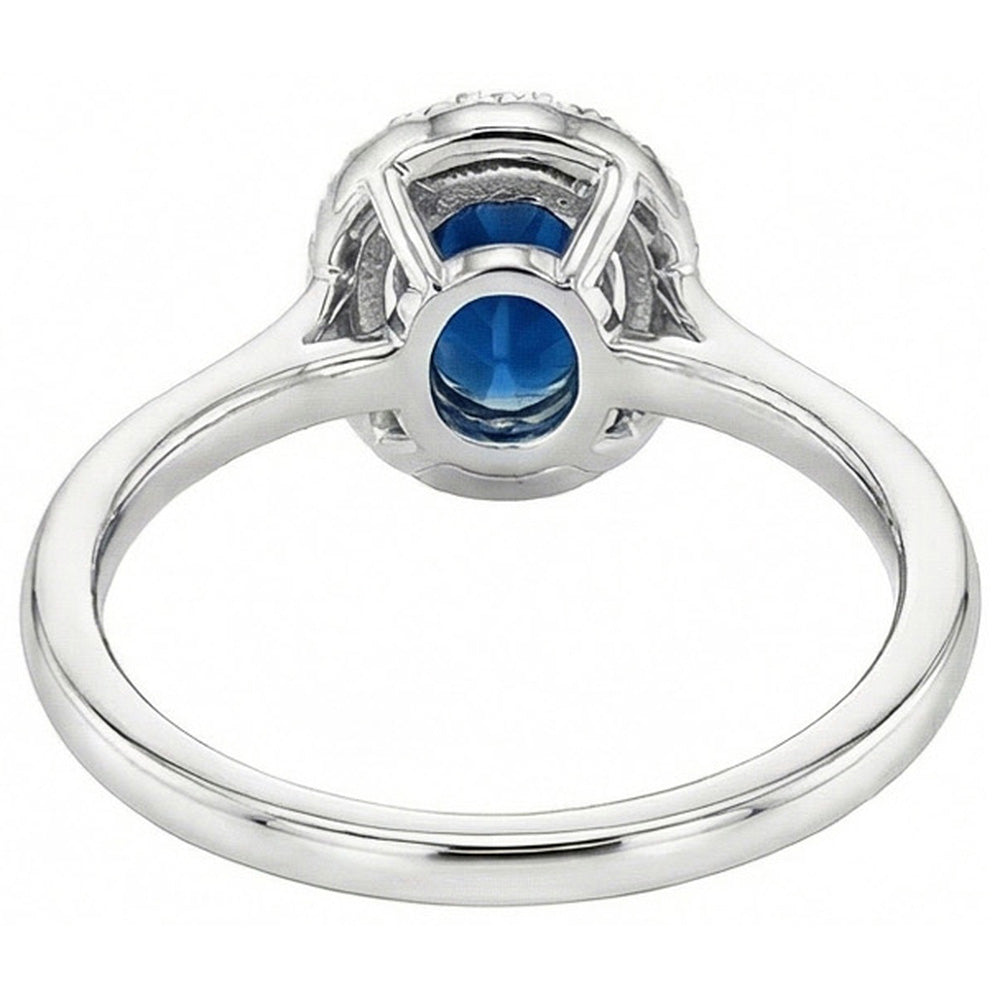 Oval Ceylon Sapphire Round Natural Earth Mined Diamonds 2.50 Carats Ring White Gold 14K