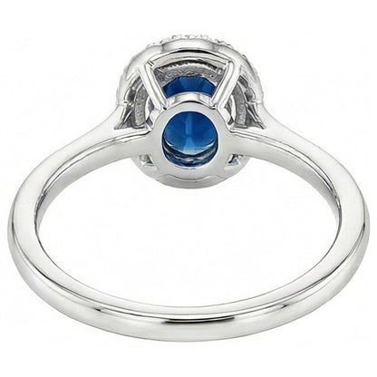 Oval Ceylon Sapphire Round Natural Earth Mined Diamonds 2.50 Carats Ring White Gold 14K
