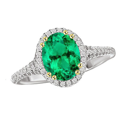 Oval Cut Green Emerald Halo Ring Designer Jewelry