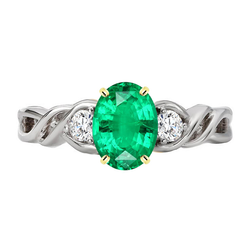 Oval Cut Green Emerald Ring Three Stone Twisted Shank Prong Set