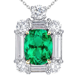 Natural Real ( Not Lab Grown ) Oval Cut Colombian Green Emerald GIA Pendant With Diamonds Necklace