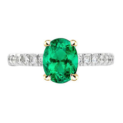 Natural Real ( Not Lab Grown ) Oval Cut Green Emerald GIA And Diamond Ring Lady’s Jewelry