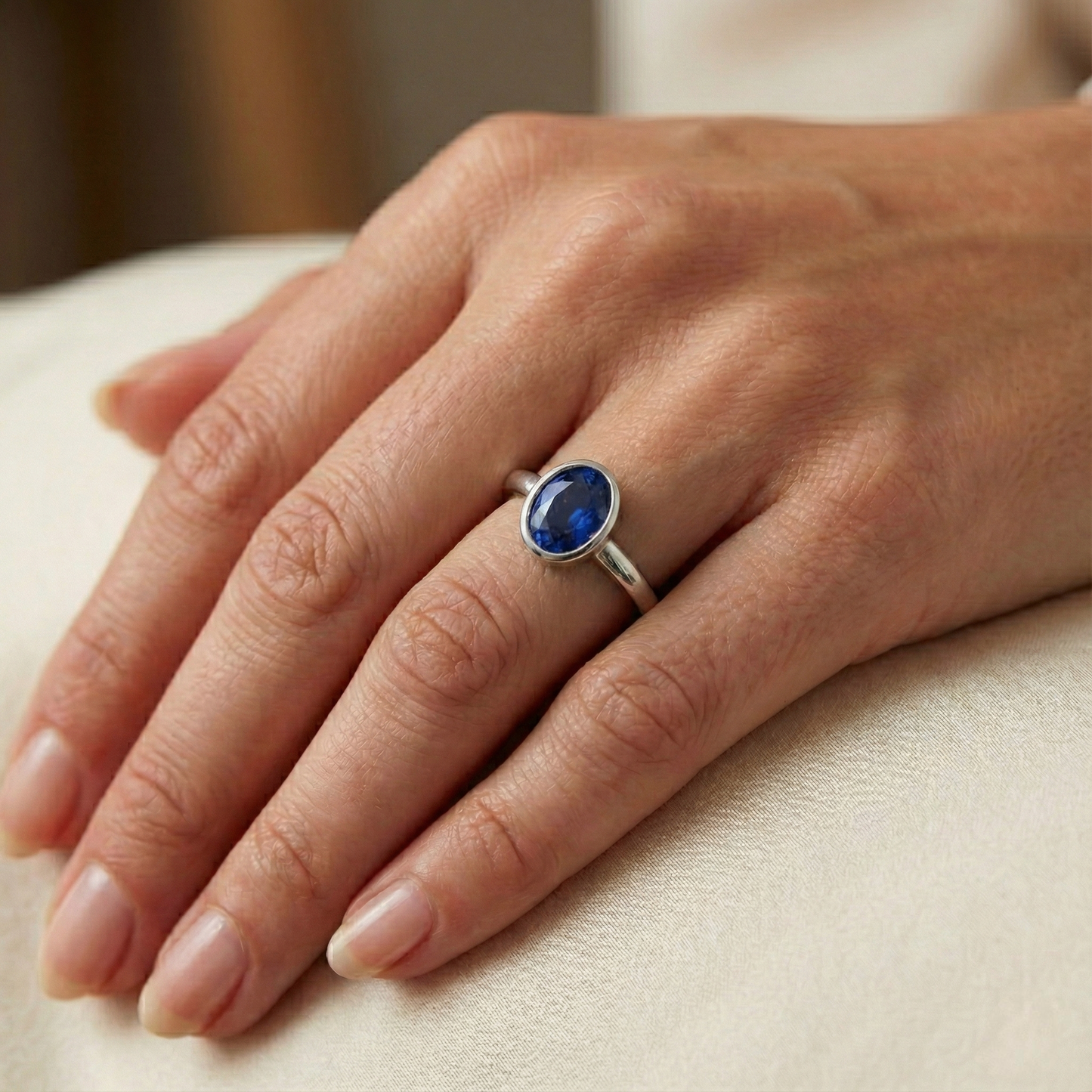 Natural Real ( Not Lab Grown )  Oval Cut Sapphire Solitaire Ring Bezel Set 2 Carats Ladies Jewelry