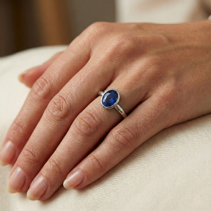 Natural Real ( Not Lab Grown )  Oval Cut Sapphire Solitaire Ring Bezel Set 2 Carats Ladies Jewelry