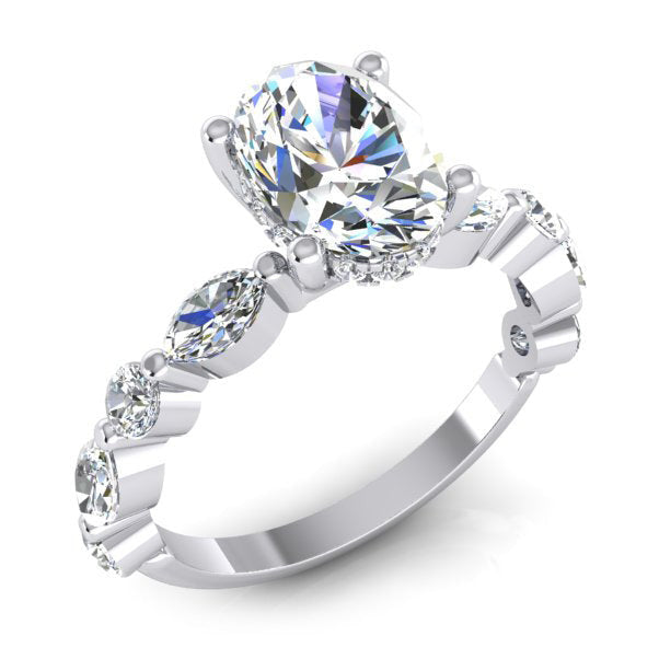 Oval Cut Hidden Halo Mined Natural Real Diamond ( Not Lab Grown ) Ring With Accents