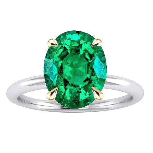 Oval Gemstone Ring Prong Set Green Emerald Jewelry