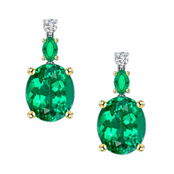 Natural Real ( Not Lab Grown ) Oval Green Emerald GIA Drop Earrings Marquise Gemstones With Diamonds