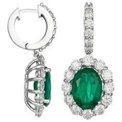 Oval Green Emerald 10.50 Carats Dangle Earring White Gold 14K