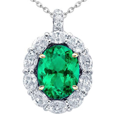 Oval Green Emerald And Diamond Pendant For Women