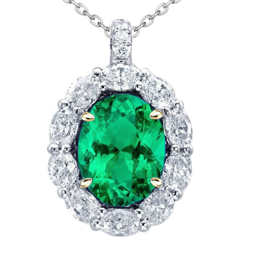 Oval Green Emerald And Diamond Pendant For Women