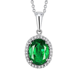 Oval Green Emerald And Round Natural Earth Mined Diamond Gemstone Pendant 7 Carats Jewelry New