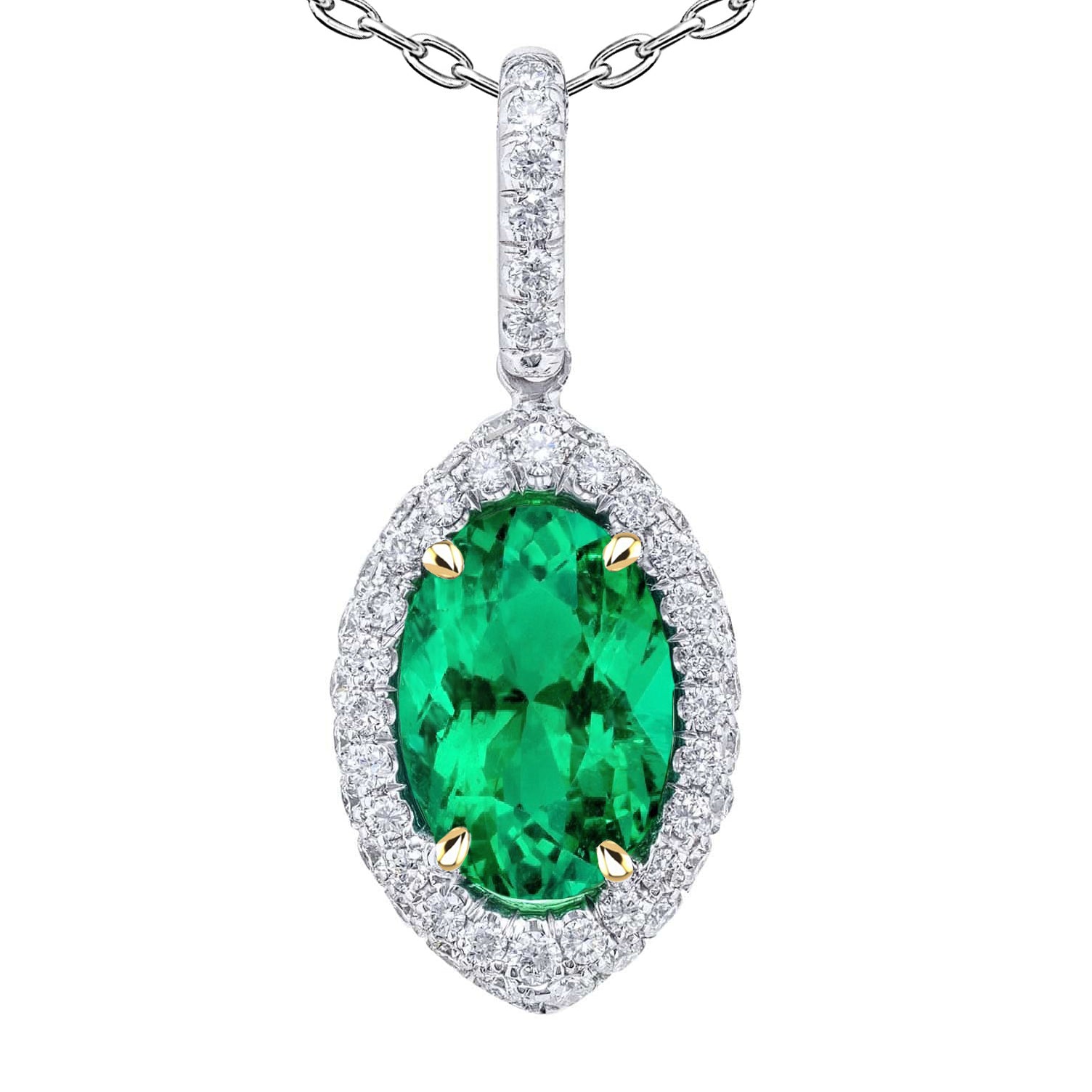 Oval Green Emerald Birthstone Pendant Halo Necklace