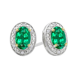 Natural Real ( Not Lab Grown ) Oval Green Emerald GIA Halo Studs Gold Gemstone Earrings