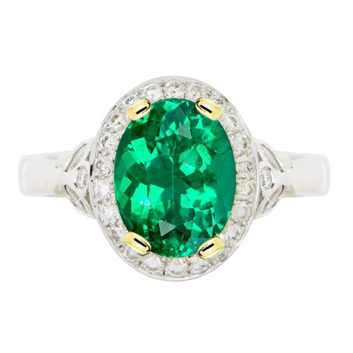 Oval Green Emerald Vintage Style Wedding Ring