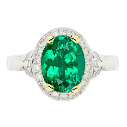 Oval Green Emerald Vintage Style Wedding Ring
