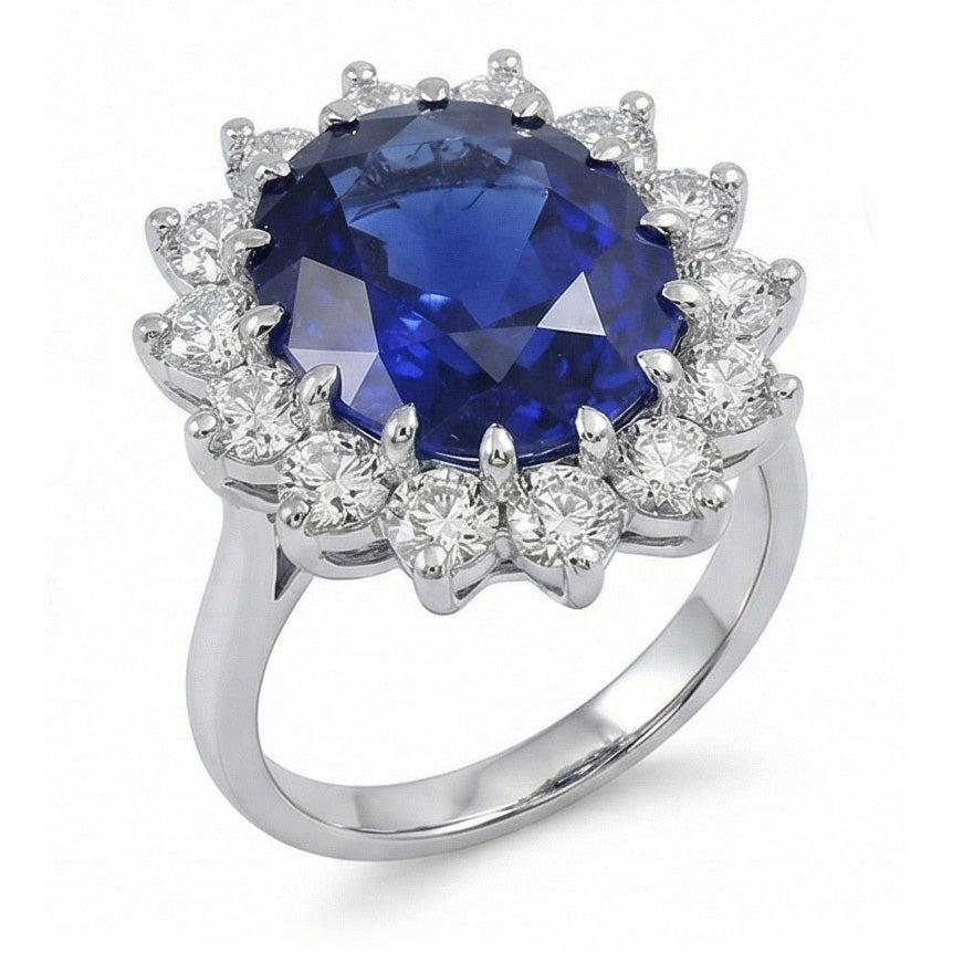 Oval Kashmir Sapphire And Natural Earth Mined Diamonds 5.50 Carats Wedding Ring 14K White Gold