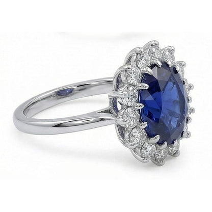 Oval Kashmir Sapphire And Natural Earth Mined Diamonds 5.50 Carats Wedding Ring 14K White Gold