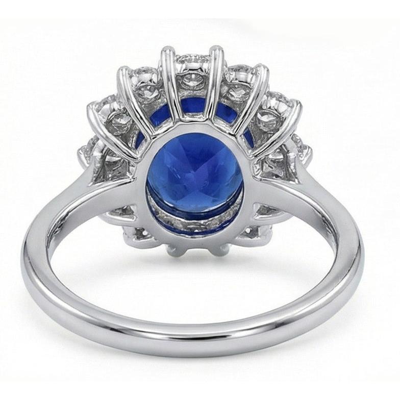 Oval Kashmir Sapphire And Natural Earth Mined Diamonds 5.50 Carats Wedding Ring 14K White Gold