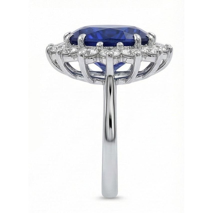 Oval Kashmir Sapphire And Natural Earth Mined Diamonds 5.50 Carats Wedding Ring 14K White Gold