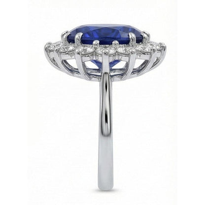 Oval Kashmir Sapphire And Natural Earth Mined Diamonds 5.50 Carats Wedding Ring 14K White Gold
