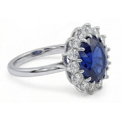 Oval Kashmir Sapphire And Natural Earth Mined Diamonds 5.50 Carats Wedding Ring 14K White Gold