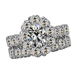 Oval Old Cut 8 Carats Halo Mined Diamond Wedding Ring Set